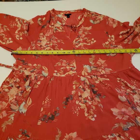 Torrid Voluminous Dress Size 2 Crinkle Gauze Floral Red Tie Neck Self Tie Belt - Picture 14 of 16